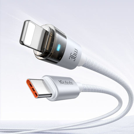Cablu Mcdodo (CA-6942), with Charging Light, USB-C to Lightning, Transparent Cable, 36W, 1.2m, Alb