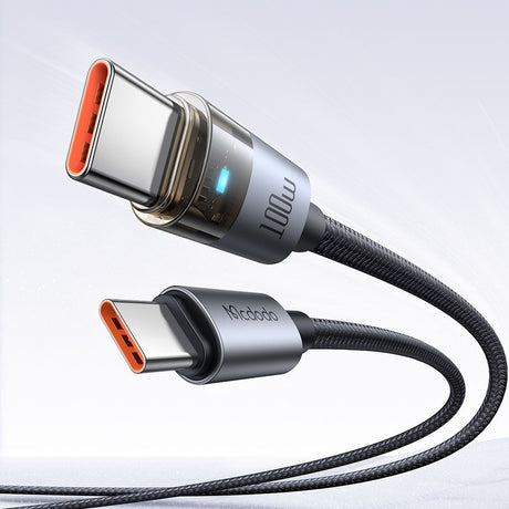 Cablu Mcdodo (CA-5580), with Charging Light, USB-C to USB-C, Transparent Cable, 100W, 1.2m, Negru