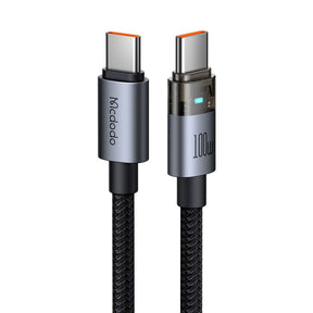 Cablu Mcdodo (CA-5580), with Charging Light, USB-C to USB-C, Transparent Cable, 100W, 1.2m, Negru