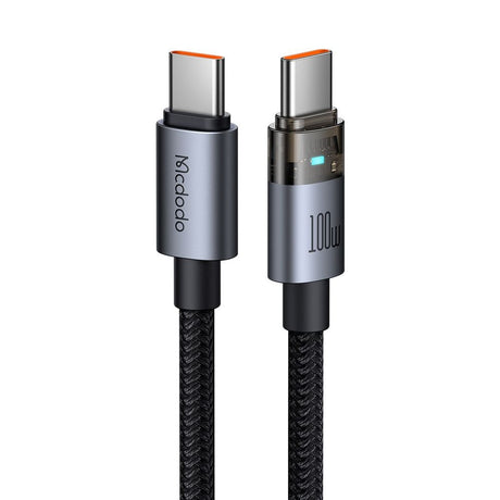 Cablu Mcdodo (CA-5580), with Charging Light, USB-C to USB-C, Transparent Cable, 100W, 1.2m, Negru