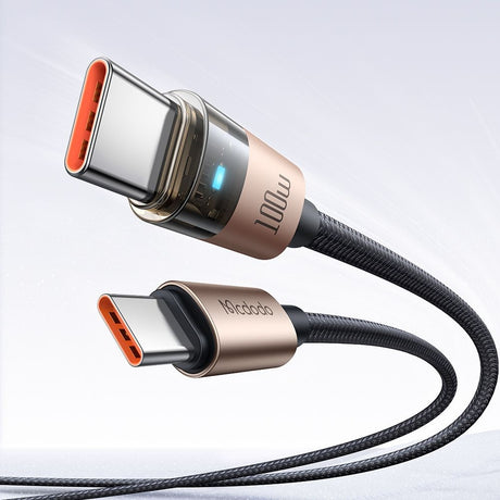 Cablu Mcdodo (CA-5581), with Charging Light, USB-C to USB-C, Transparent Cable, 100W, 1.2m, Auriu Desert