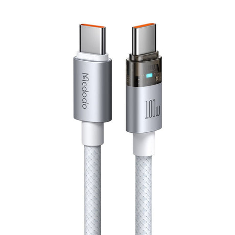 Cablu Mcdodo (CA-5582), with Charging Light, USB-C to USB-C, Transparent Cable, 100W, 1.2m, Alb