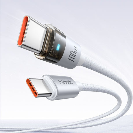 Cablu Mcdodo (CA-5582), with Charging Light, USB-C to USB-C, Transparent Cable, 100W, 1.2m, Alb