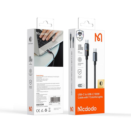 Cablu Mcdodo (CA-8200), with 7 Colorful Lights, USB-C to USB-C, 100W, 5A, 1.2m, Negru