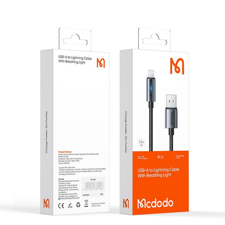 Cablu Mcdodo (CA-5660), with Breathing Light, USB-A to Lightning, 3A, 1.2m, Negru