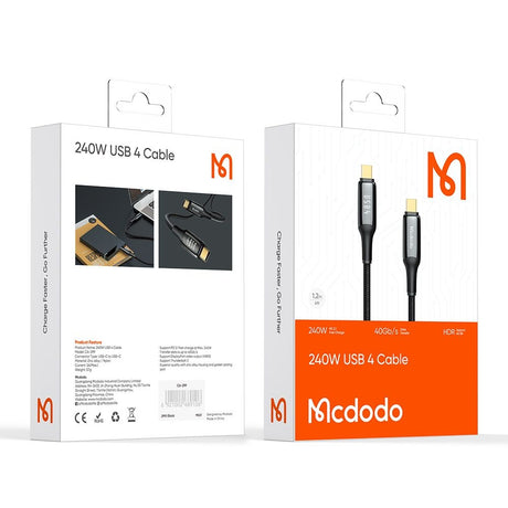 Cablu Mcdodo (CA-2990), Type-C to Type-C, 240W, Thunderbolt 3, 40Gb/s, 8K Ultra HD, 1.2m, Negru