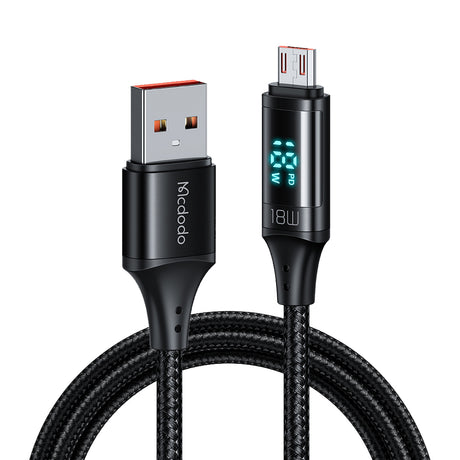 Cablu Mcdodo (CA-1070), USB 2.0 to Micro-USB, with Digital Display, Nylon Braided, Aluminum Alloy, 3A, 1.2m, Negru