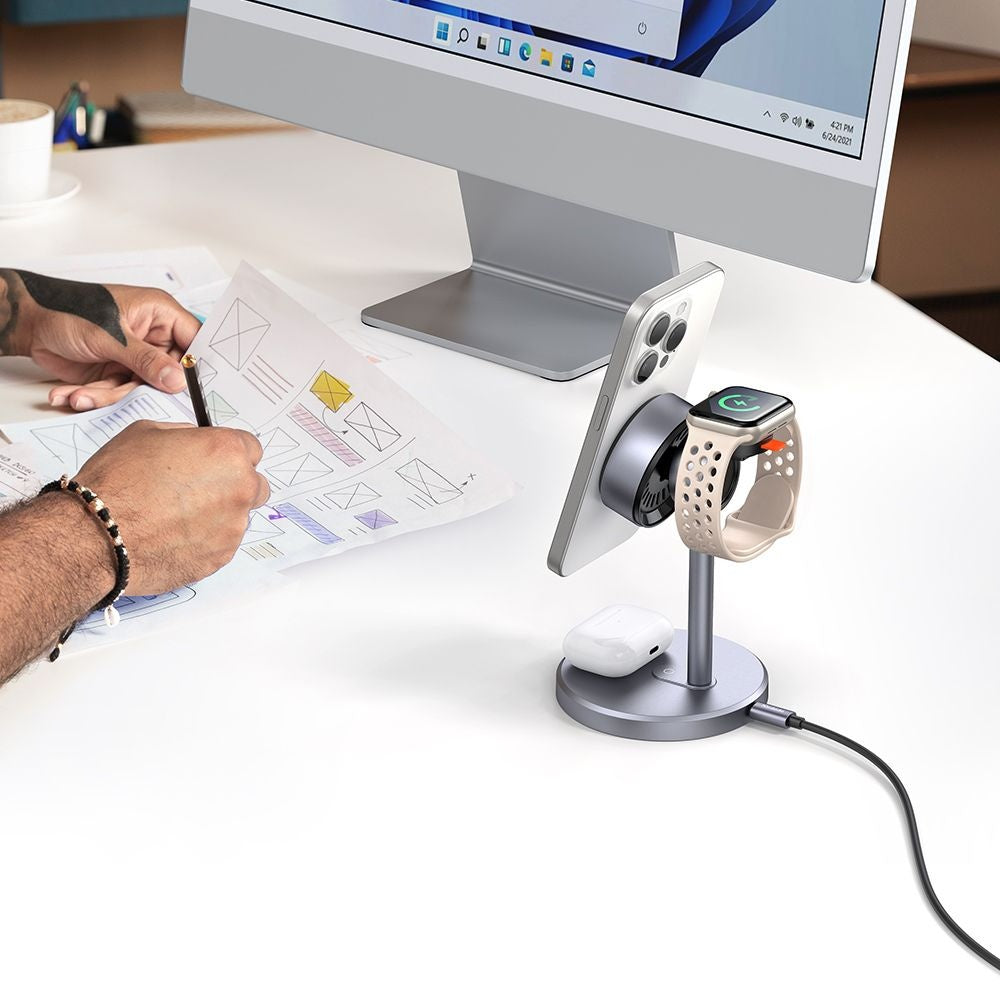 Incarcator Mcdodo Wireless Charging Station Black Swan Series (CH-2462), with Wall Charger, Magnetic, for Apple, 22.5W, Qi2, Negru