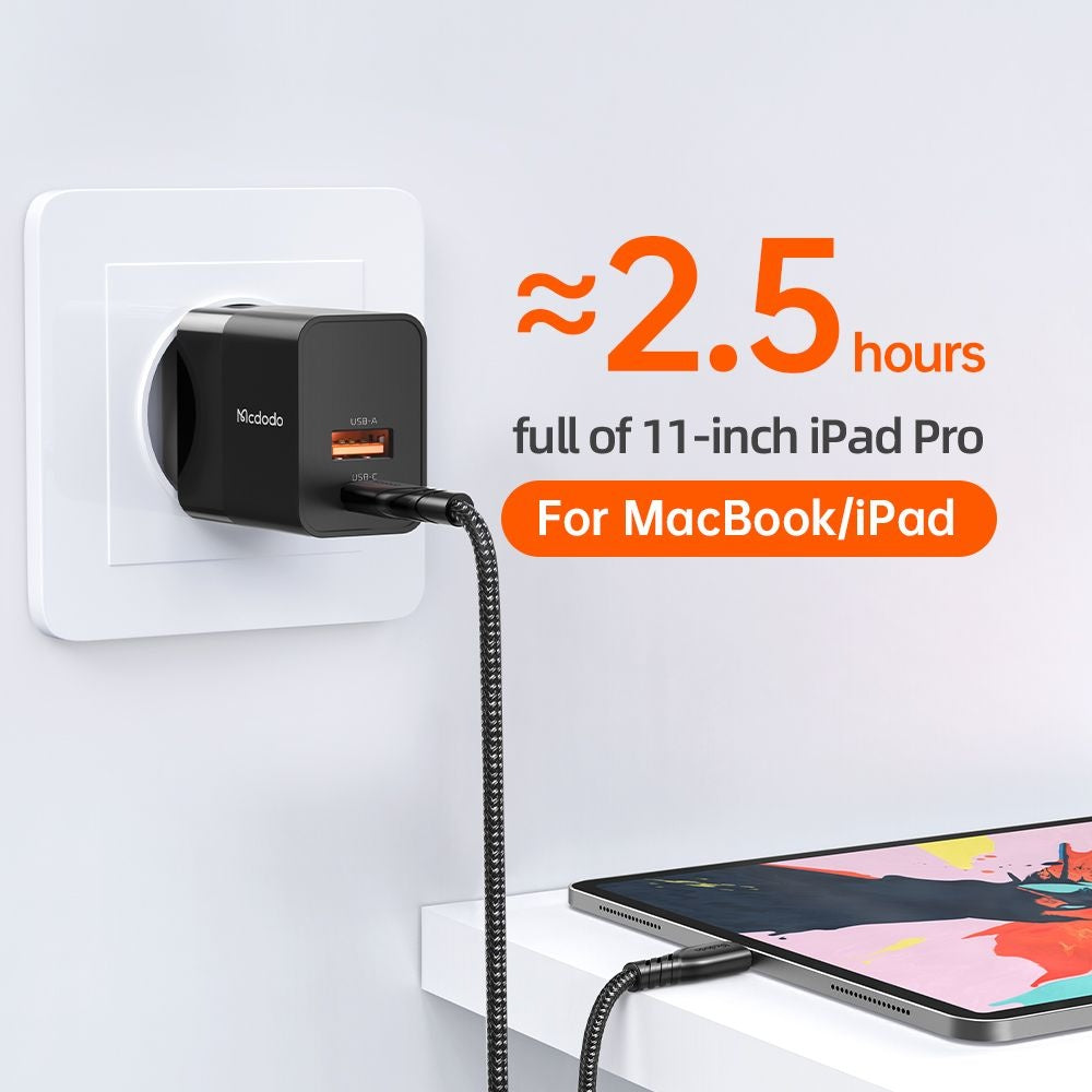 Incarcator Mcdodo Hydrogen Series (CH-1951), Dual Port, 20W, Fast Charger, Fireproof PC, Negru