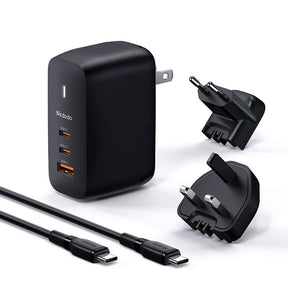 Incarcator Mcdodo Travel Adapter Mecha Series (CH-8442), Cable Included, UK/US/EU Plugs, 65W, 2x Type-C, USB-A, Negru