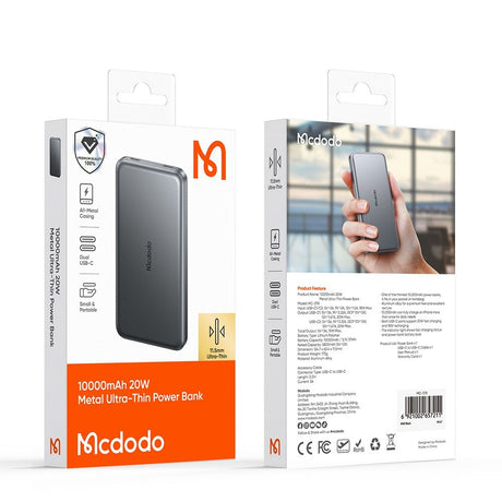 Baterie externa Mcdodo Meta Series (MC-3781), 10000mAh, 20W, Ultra-Thin Design, Negru