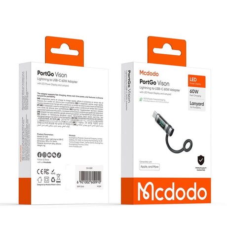 Adaptor Mcdodo Adapter Pigeon Series (OT-0180), Silicone Hook, Aluminium Alloy, Lightning to USB-C, 60W, HD LED Display, Negru