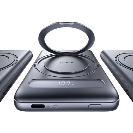 Baterie externa Mcdodo Magnetic Meta Series (MC-8361), Built-in 360° Ring Stand, 5000mAh, 20W, Digital Display, Gri Inchis