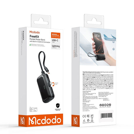 Baterie externa Mcdodo FreeKit Series (MC-7800), with Built-in Cable & Connector Lightning, 5000mAh, 22.5W, Negru