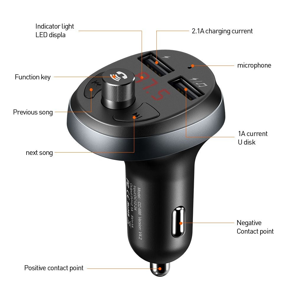 Incarcator Mcdodo FM Modulator with Car (CC-6880), 2x USB-A, with LED Display, 2.1A, Negru