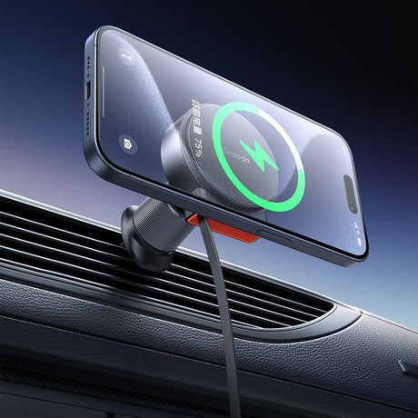 Suport Mcdodo with Wireless Charging (CH-3000), for Air Vent, 15W, Dual Magnetic Coils, Built-in Retractable Cable, Negru