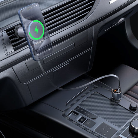 Suport Mcdodo with Wireless Charging (CH-0090), for Air Vent, 15W, Qi2, Built-in Retractable Cable, Negru