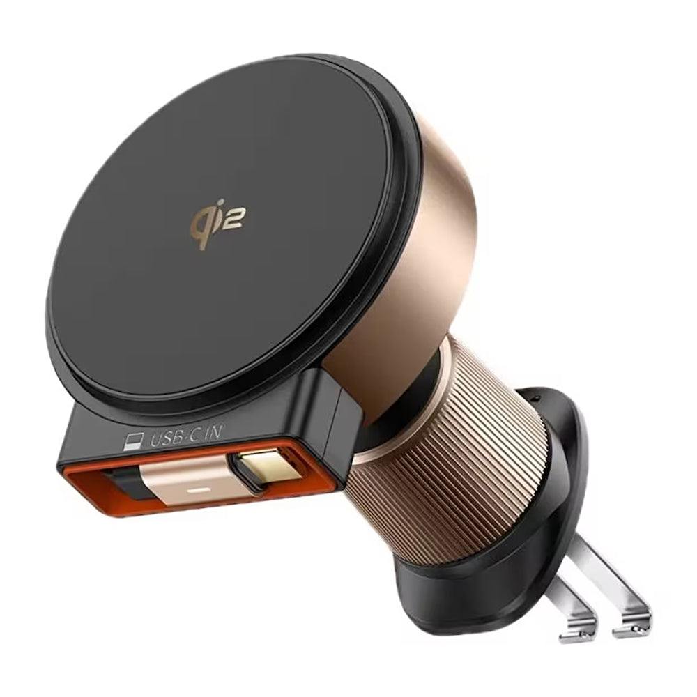 Suport Mcdodo with Wireless Charging (CH-0091), for Air Vent, 15W, Qi2, Built-in Retractable Cable, Auriu Desert