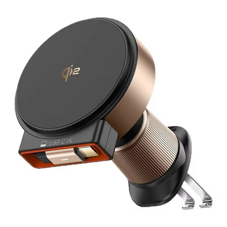 Suport Mcdodo with Wireless Charging (CH-0091), for Air Vent, 15W, Qi2, Built-in Retractable Cable, Auriu Desert