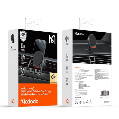 Suport Mcdodo with Wireless Charging (CH-0091), for Air Vent, 15W, Qi2, Built-in Retractable Cable, Auriu Desert
