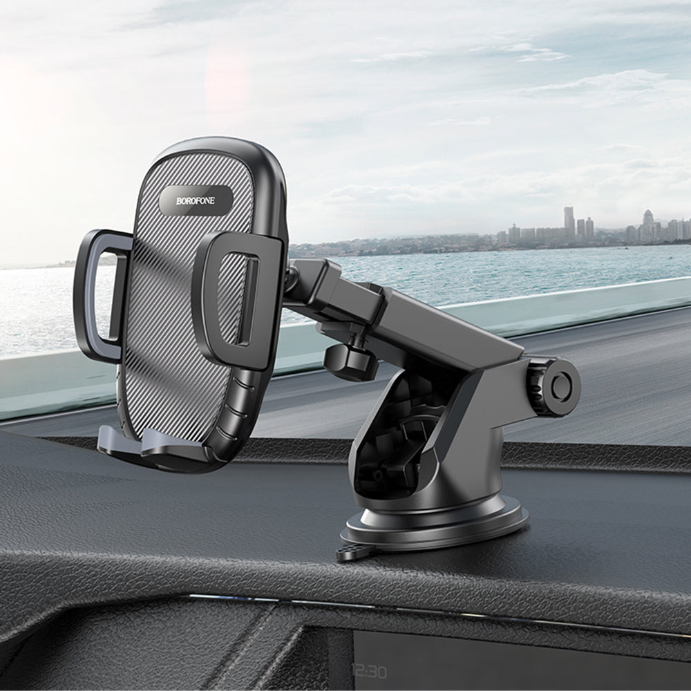 Suport Borofone Windy (BH53), with Suction Cup, for Dashboard/Windshield, 4.5-6.7" Phone, Negru Grey