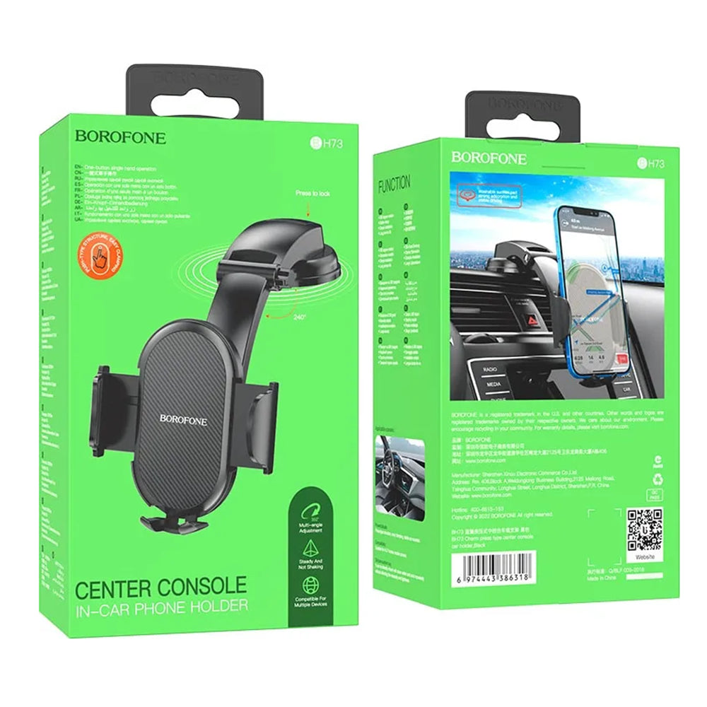 Suport Borofone Charm (BH73), with Suction Cup, for Dashboard/Windshield, 360° Adjust, Universal, Telescopic Arm, Negru