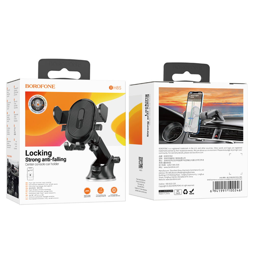 Suport Borofone Experience (BH85), with Suction Cup, for Dashboard/Windshield, 360° Adjust, Telescopic Arm, 4.7–7", Negru
