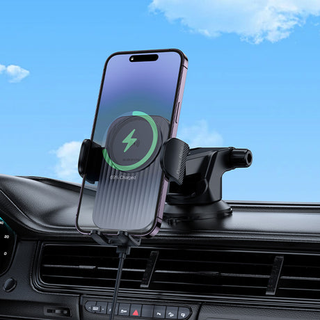 Suport Borofone with Wireless Charging Leading (BH222), for Dashboard/Windshield, Secure Grip, 15W, Negru Metal Grey