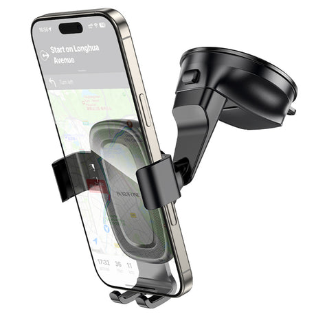 Suport Borofone Follower Gravity (BH130), for Dashboard/Windshield, 360° Adjust, ABS, Silicone, 6.1-7", Negru