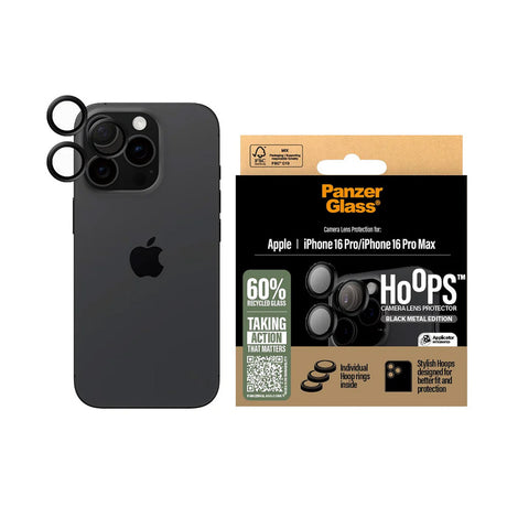 Folie de protectie PanzerGlass® Hoops® Camera Lens compatibil cu iPhone 16 Pro / iPhone 16 Pro Max, Negru