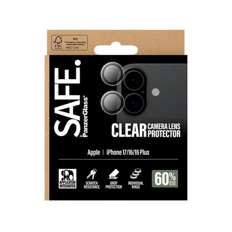 Folie de protectie PanzerGlass® SAFE. Camera Lens compatibil cu iPhone 17 / iPhone 16 / iPhone 16 Plus, Transparent