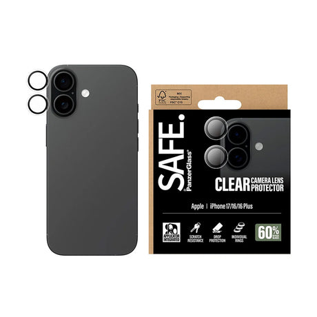 Folie de protectie PanzerGlass® SAFE. Camera Lens compatibil cu iPhone 17 / iPhone 16 / iPhone 16 Plus, Transparent
