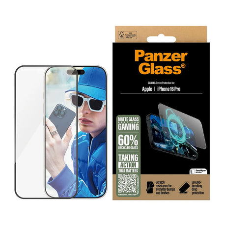 Folie de protectie PanzerGlass® Ultra-Wide Fit Gaming compatibil cu iPhone 16 Pro, Negru Mat
