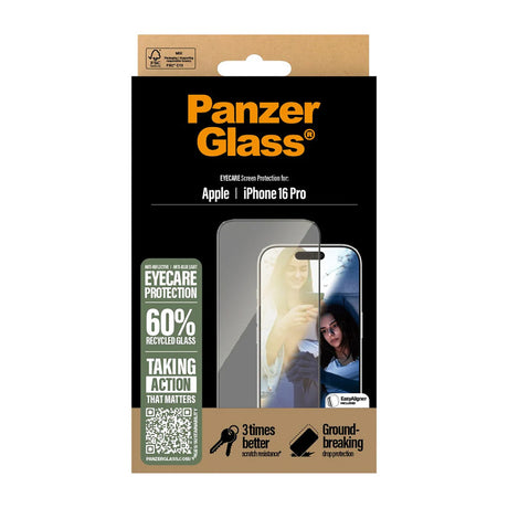 Folie de protectie PanzerGlass® Ultra-Wide Fit EyeCare compatibil cu iPhone 16 Pro, Negru