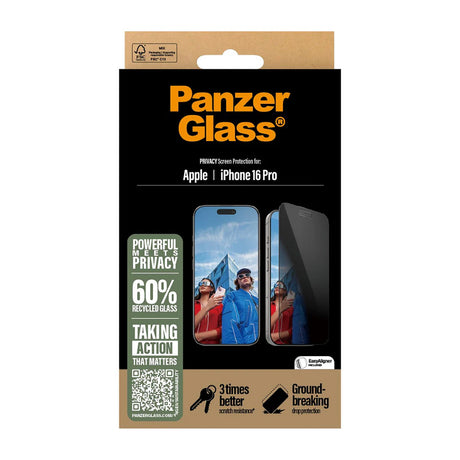 Folie de protectie PanzerGlass® Ultra-Wide Fit Privacy w. EasyAligner compatibil cu iPhone 16 Pro, Negru