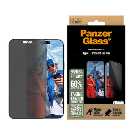 Folie de protectie PanzerGlass® Ultra-Wide Fit Privacy w. EasyAligner compatibil cu iPhone 16 Pro Max, Negru