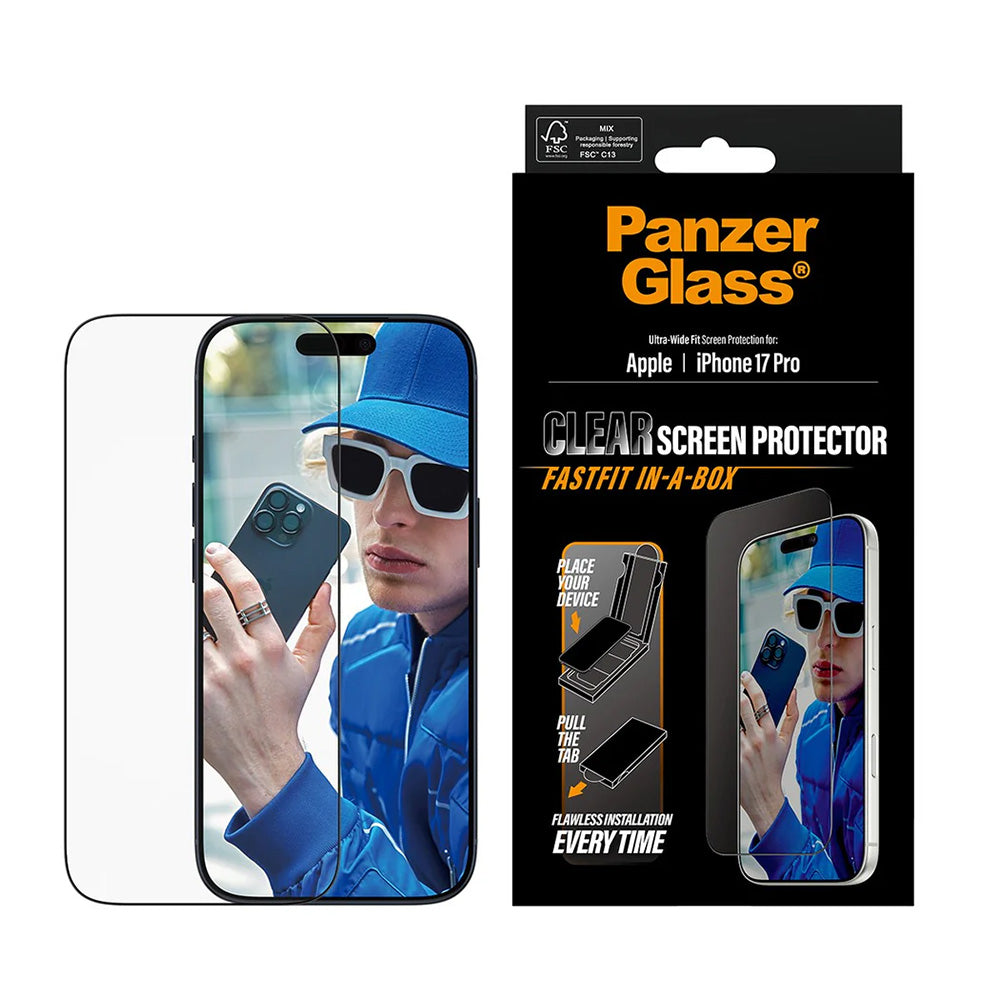Folie de protectie PanzerGlass® Ultra-Wide Fit w. FASTFIT IN-A-BOX compatibil cu iPhone 17 Pro, Negru