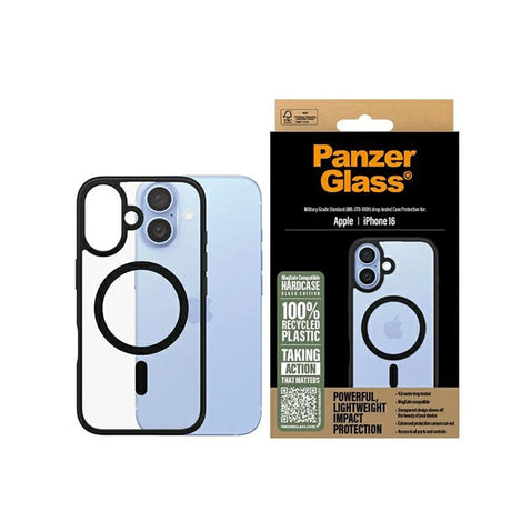 Husa de protectie PanzerGlass® HardCase Black MagSafe & Frame Series compatibil cu iPhone 16, Transparent