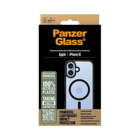 Husa de protectie PanzerGlass® HardCase Black MagSafe & Frame Series compatibil cu iPhone 16, Transparent