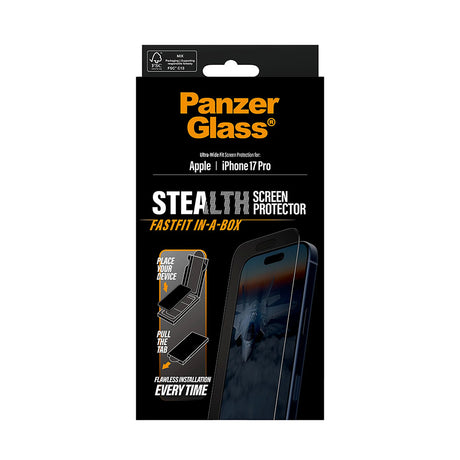 Folie de protectie PanzerGlass® Ultra-Wide Fit Stealth w. FASTFIT IN-A-BOX compatibil cu iPhone 17 Pro, Negru