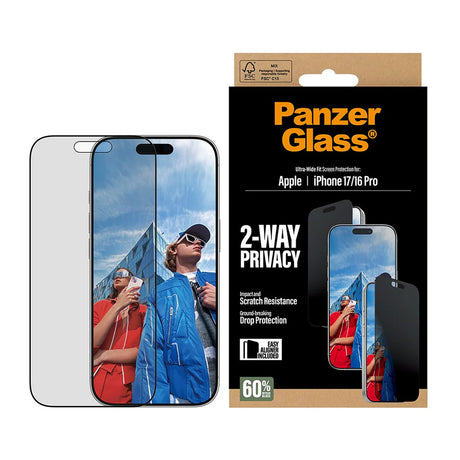 Folie de protectie PanzerGlass® Ultra-Wide Fit 2-Way Privacy w. EasyAligner compatibil cu iPhone 17 / iPhone 16 Pro, Negru