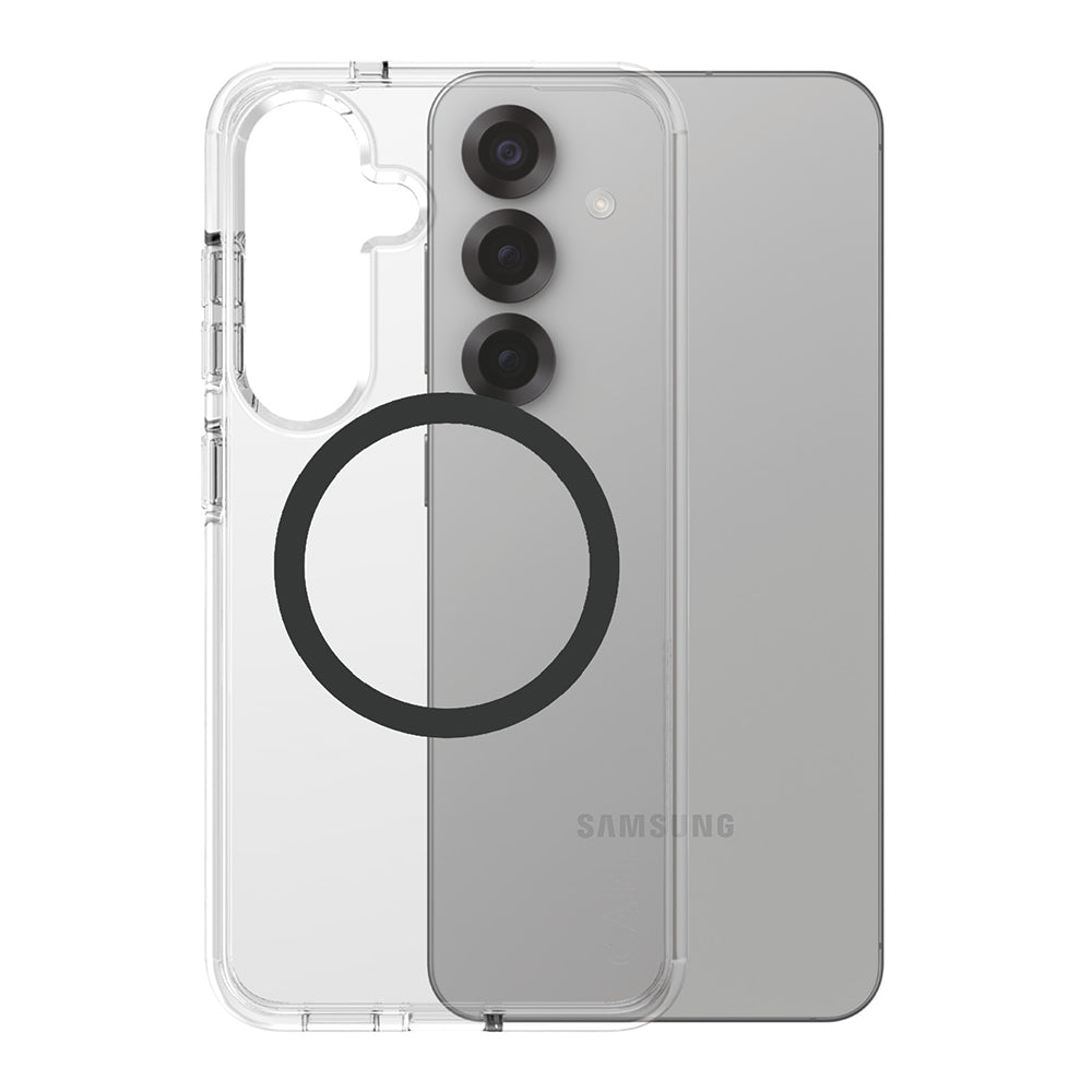 Husa de protectie PanzerGlass® CARE Flagship Urban Combat Black Qi Compatible compatibil cu Samsung Galaxy S25, Transparent