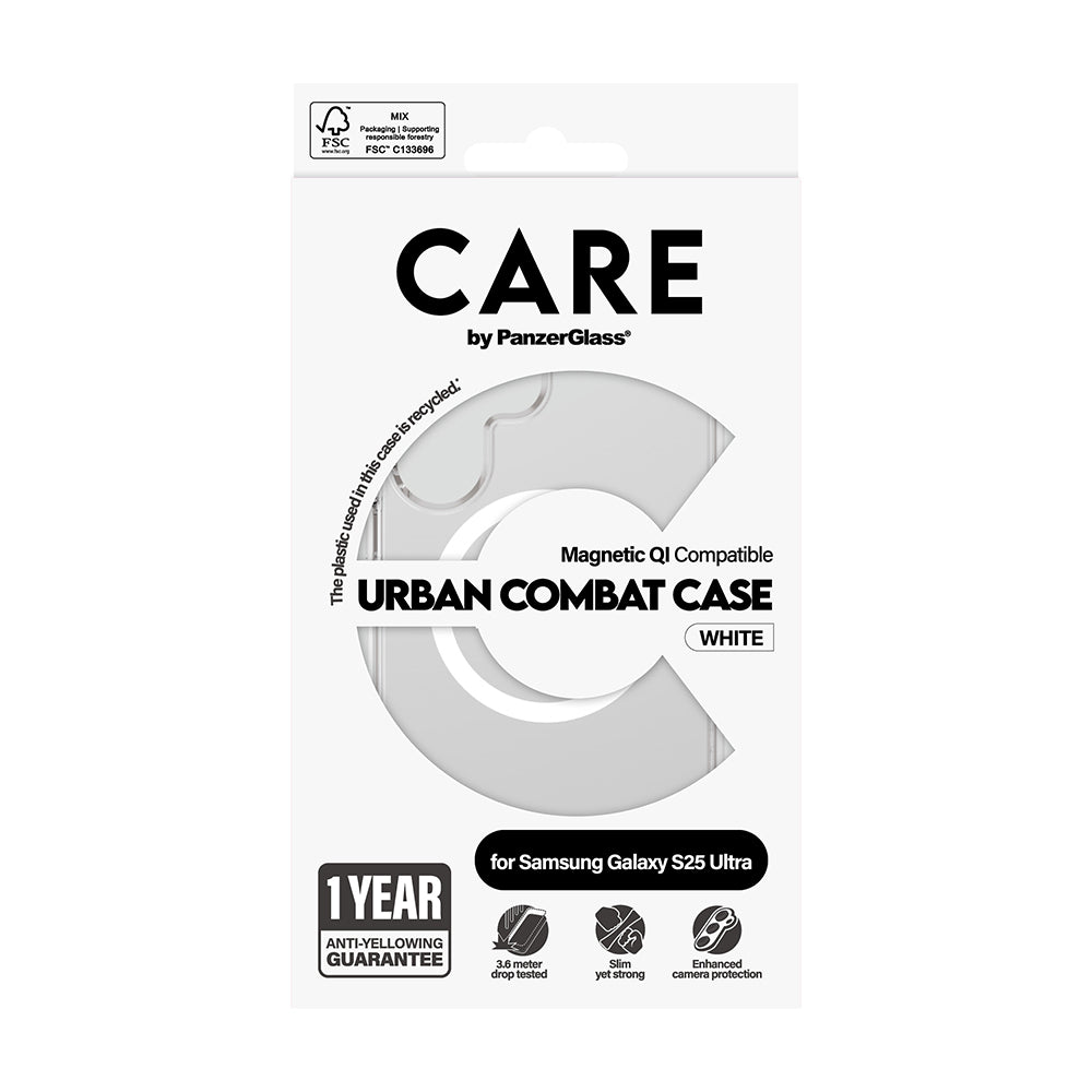 Husa de protectie PanzerGlass® CARE Flagship Urban Combat White Qi Compatible compatibil cu Samsung Galaxy S25 Ultra, Transparent