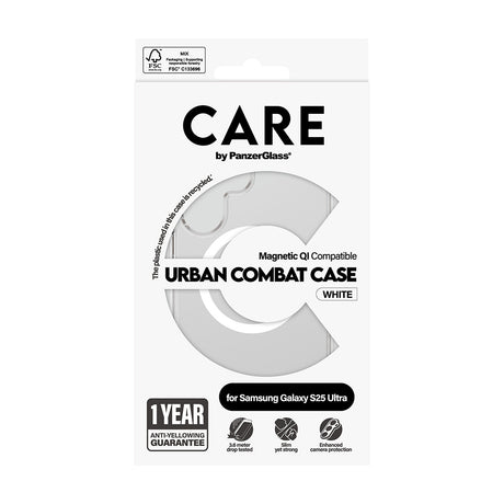 Husa de protectie PanzerGlass® CARE Flagship Urban Combat White Qi Compatible compatibil cu Samsung Galaxy S25 Ultra, Transparent