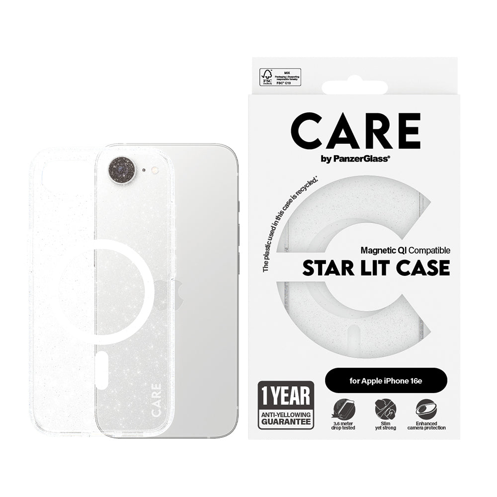 Husa de protectie PanzerGlass® CARE Flagship Urban Combat Star Lit w. White Qi Compatible compatibil cu iPhone 16e / iPhone 17e, Transparent