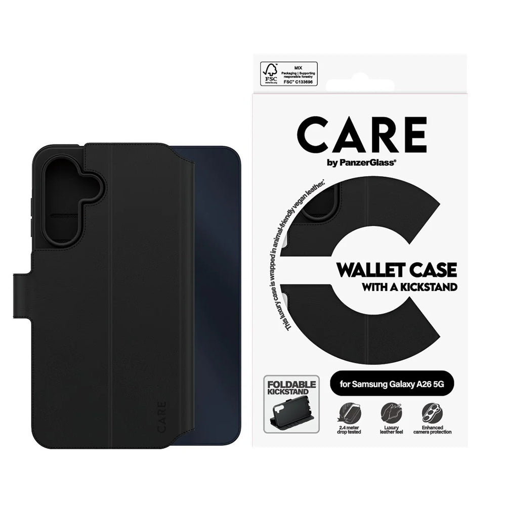 Husa de protectie PanzerGlass® CARE Feature Kickstand Wallet compatibil cu Samsung Galaxy A26 5G, Negru