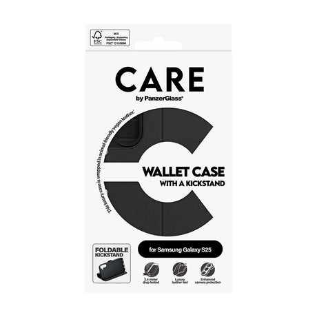 Husa de protectie PanzerGlass® CARE Feature Kickstand Wallet compatibil cu Samsung Galaxy S25, Negru