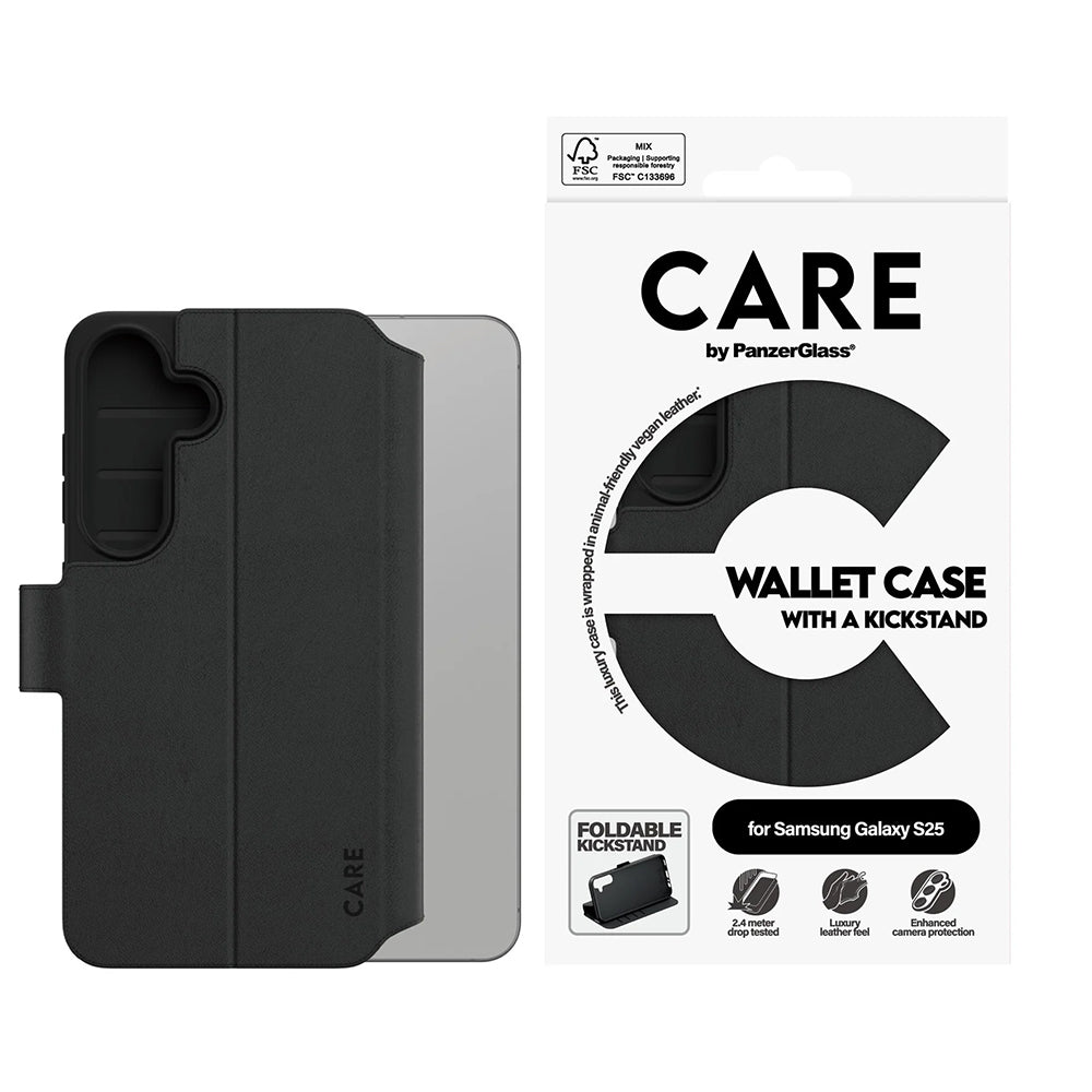 Husa de protectie PanzerGlass® CARE Feature Kickstand Wallet compatibil cu Samsung Galaxy S25, Negru