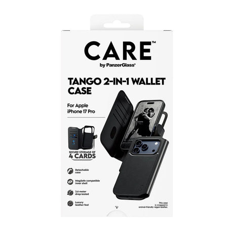 Husa de protectie PanzerGlass® CARE Feature MagSafe Tango Two-in-One Wallet compatibil cu iPhone 17 Pro, Negru