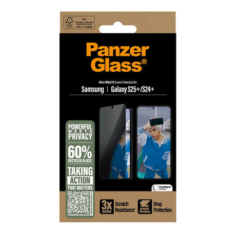 Folie de protectie PanzerGlass® Ultra-Wide Fit Privacy compatibil cu Samsung Galaxy S25 Plus / S24 Plus, Transparent